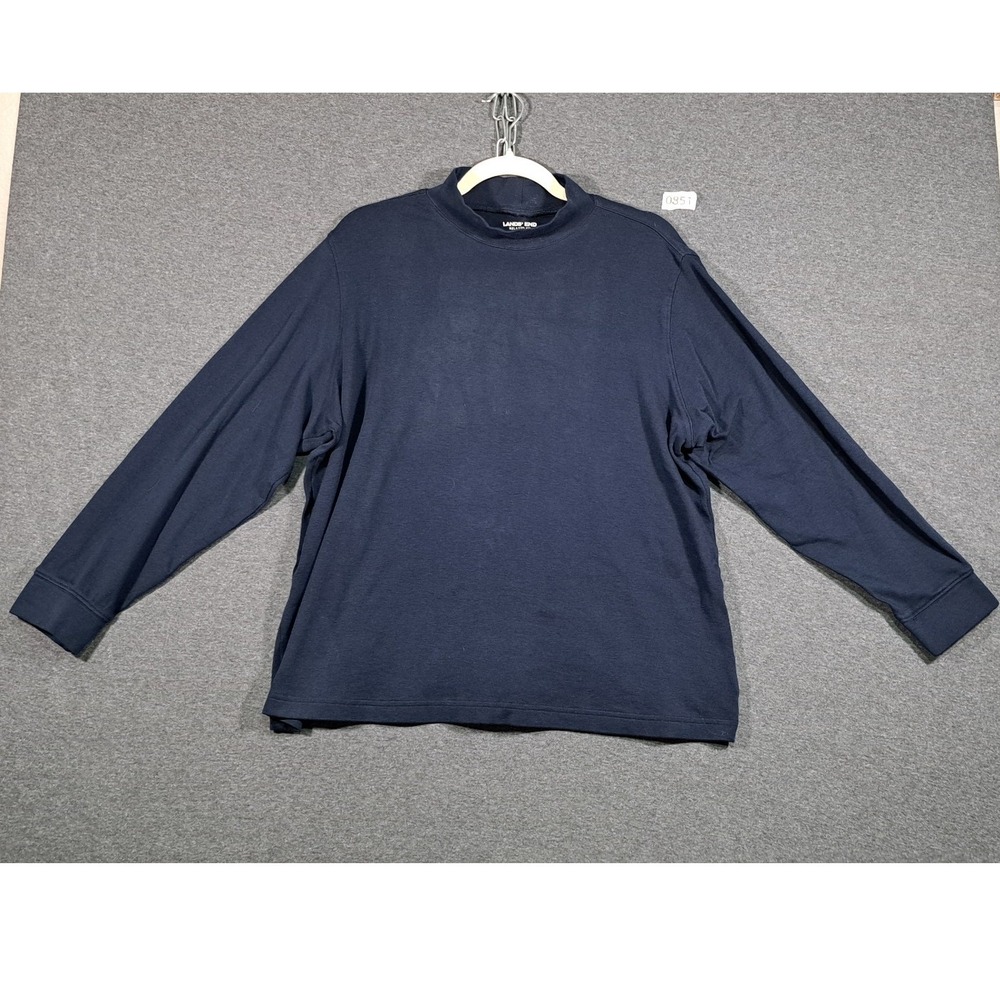 Lands End Relaxed Fit Mock Neck Top Navy Blue Long Sleeve 1X 16W-18W